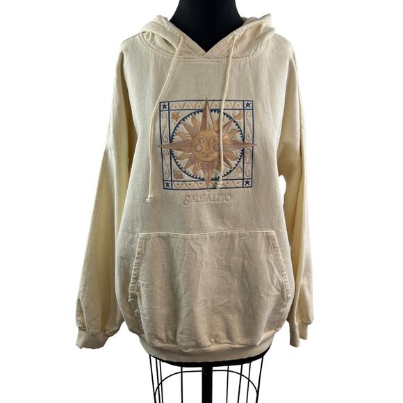 VINTAGE Crazy Shirt Hawaii Beige Hoodie Sausalito Embroidered Size Large L VTG - Picture 1 of 9